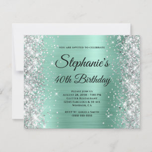 Silver Light Teal Glam Monogram 40th Birthday