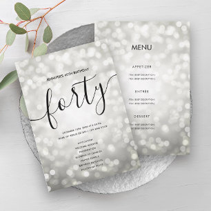 Silver Lights 40th Birthday Menu Program Invitation