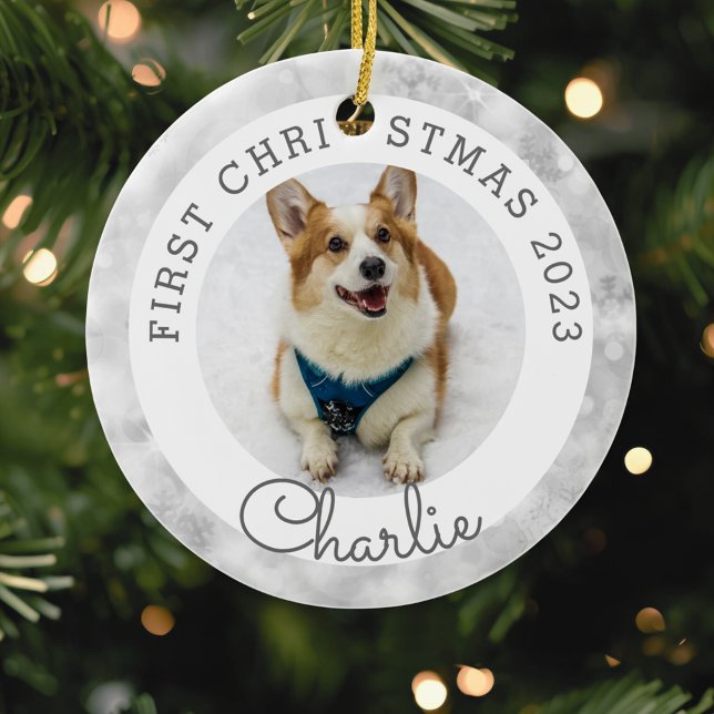 Silver Lights Pet's First Christmas Photo Ceramic Tree Decoration (Creator Uploaded)
