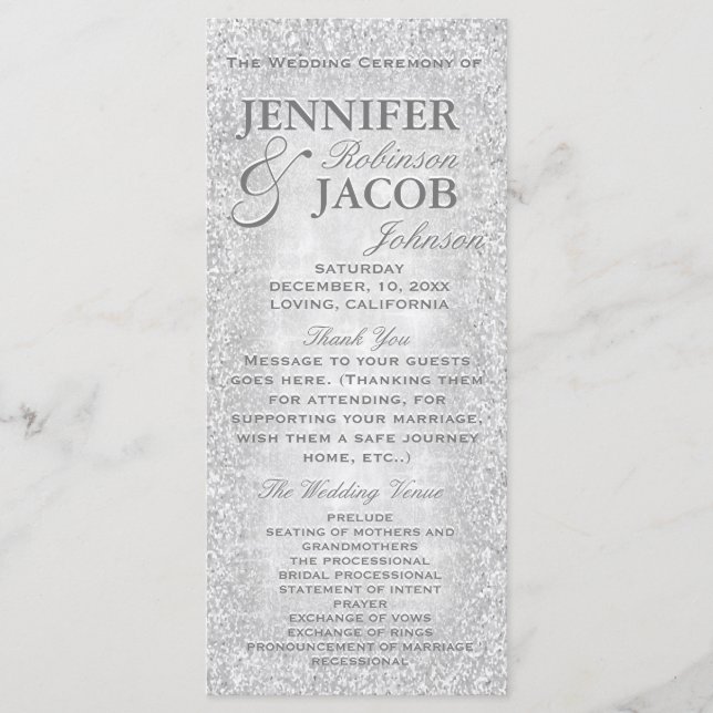 Silver Lights Wedding Program Programme (Front)