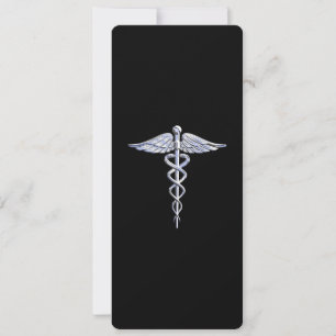 Silver Like Caduceus Medical Symbol on Black Decor