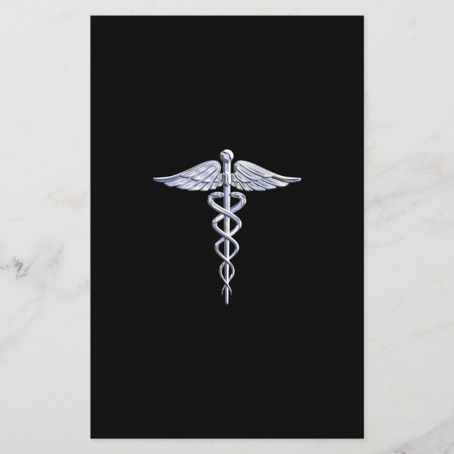 Silver Like Caduceus Medical Symbol on Black Decor Flyer (Front)