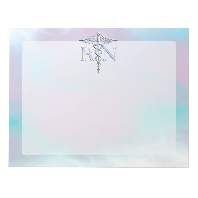 Silver Like RN Caduceus Medical Mother Pearl Notepad (Front)
