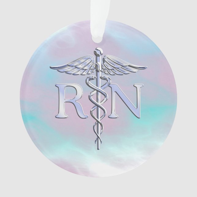 Silver Like RN Caduceus Medical Mother Pearl Ornament (Front)