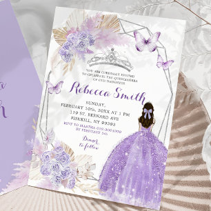 Silver Lilac Purple Boho Butterfly Quinceañera Invitation