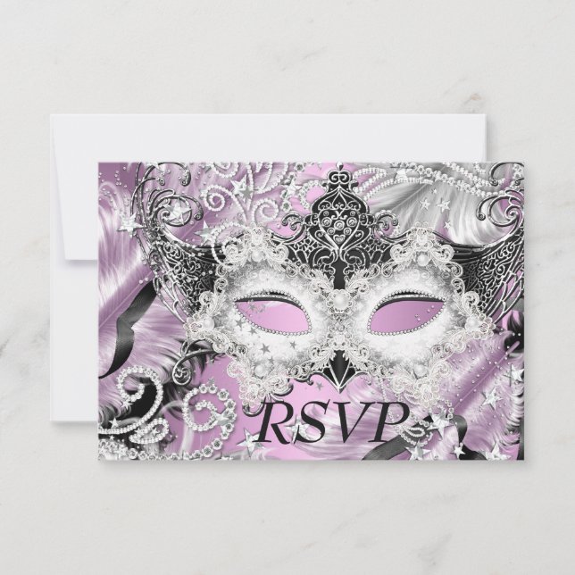 Silver Lilac Sparkle Mask Masquerade Party RSVP Invitation (Front)