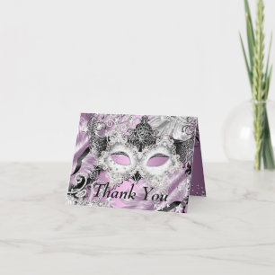 Silver Lilac Sparkle Mask Masquerade Thank You Card
