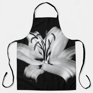 Silver Lily: Monochrome Floral Elegance. Apron