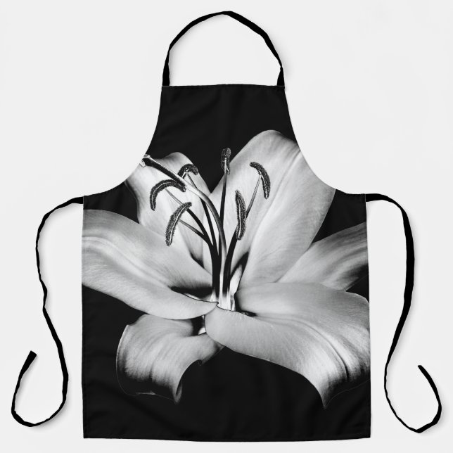 Silver Lily: Monochrome Floral Elegance. Apron (Front)