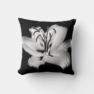 Silver Lily: Monochrome Floral Elegance. Cushion