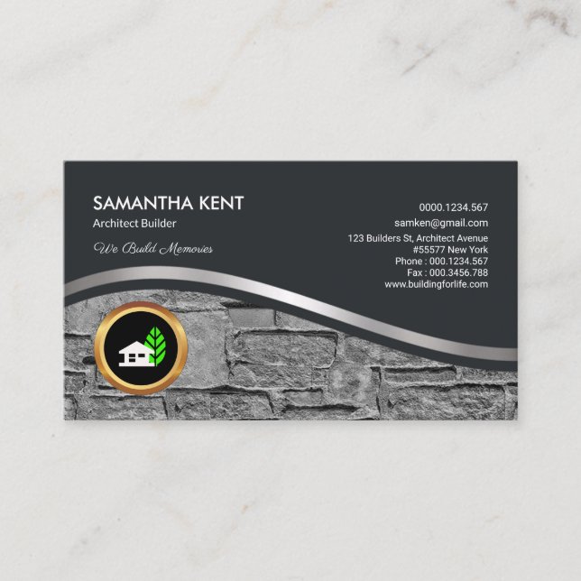 Silver Lining Grey Cement Brick Builder Architect Business Card (Front)