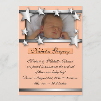 Silver Lining Stars Orange Birth Announcements