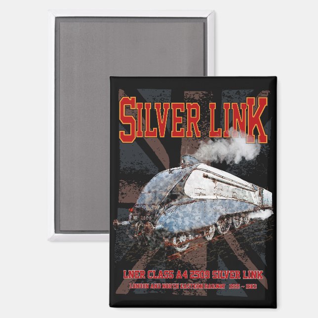 Silver Link LNER Class A4 2509 Locomotive UK flag Magnet (Front/Back)