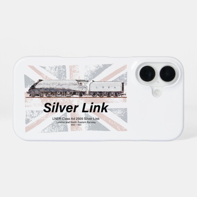 Silver Link LNER Class A4 Locomotive profile flag iPhone 16 Case (Back Horizontal)