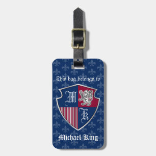 Silver Lion Coat of Arms Monogram Emblem Shield Luggage Tag