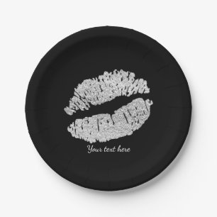 Silver Lips Faux Sparkle Kiss Beauty Makeup Party Paper Plate