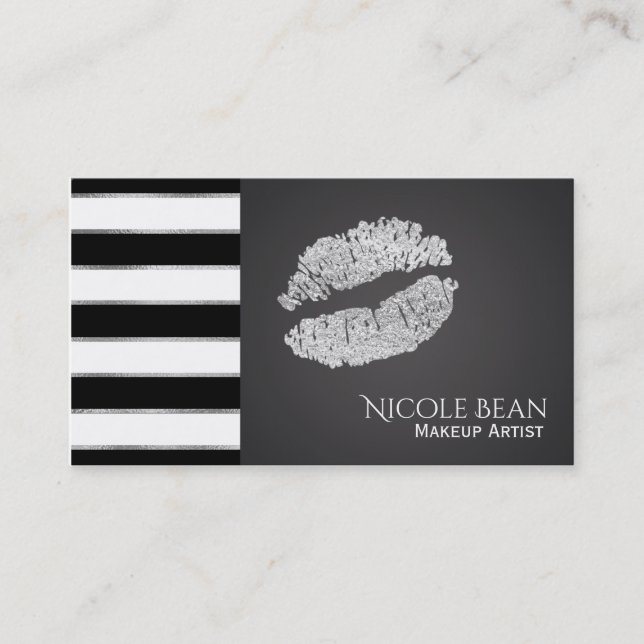 Silver Lips Glam Chic Beauty Salon Makeup Business Card (Front)