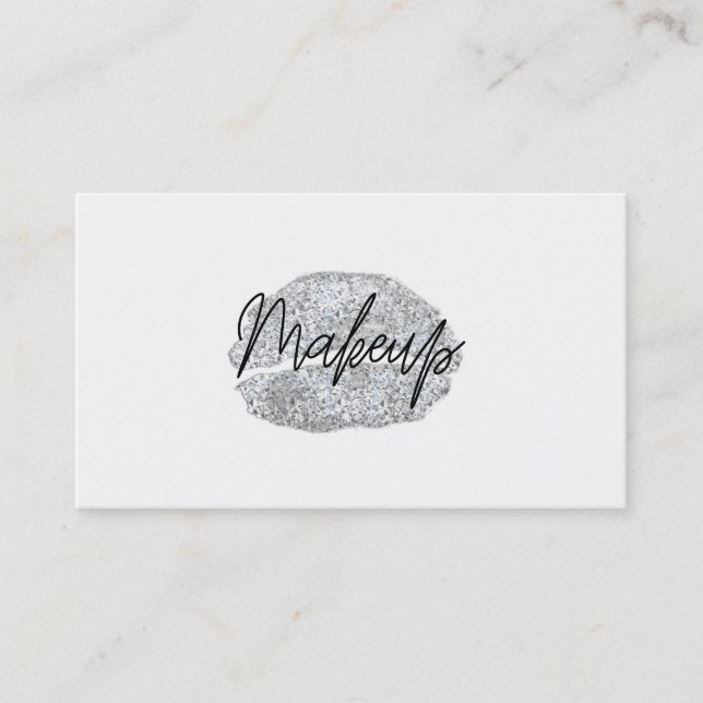 Silver Lips Kiss Makeup Beauty Glam Chic White Business Card (Front)