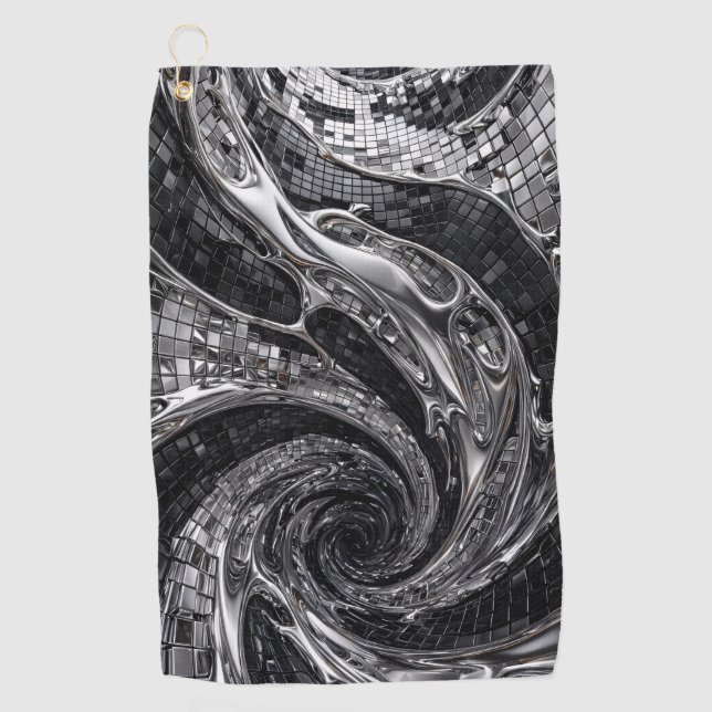 Silver Liquid Chrome Mosaic Golf Towel (Front)
