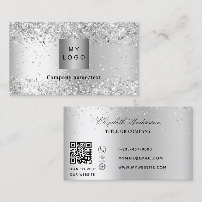 Silver logo QR code Business Card (Front/Back)