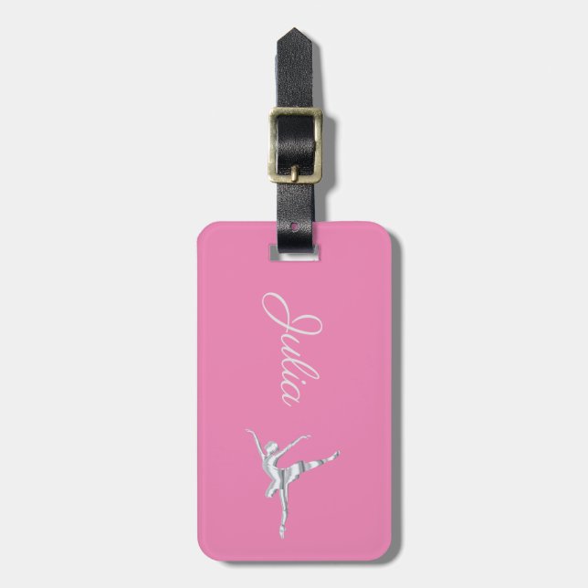 Silver look ballerina in pink luggage tag (Front Vertical)