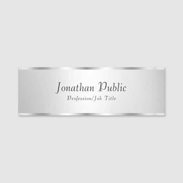 Silver Look Elegant Modern Template Customisable Name Tag (Front)