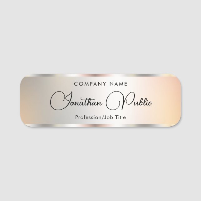 Silver Look Elegant Template Calligraphy Script Name Tag (Front)