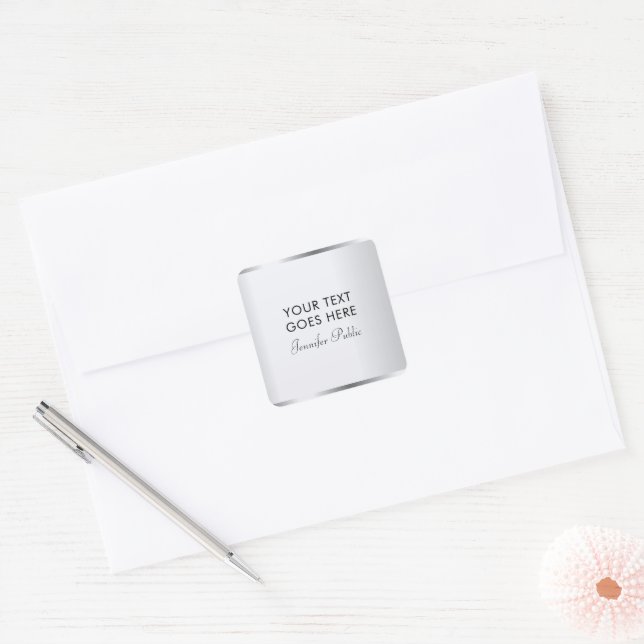 Silver Look Template Typography Script Modern Square Sticker (Envelope)