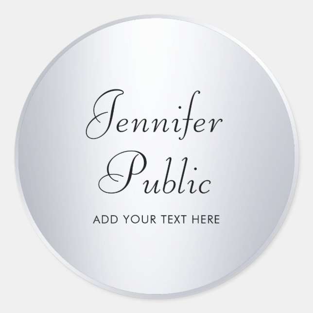 Silver Look Typography Custom Template Script Classic Round Sticker (Front)