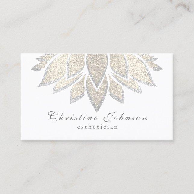 silver lotus flower aesthetician skincare business card (Front)
