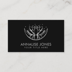Silver Lotus flower shape and moon Business Card