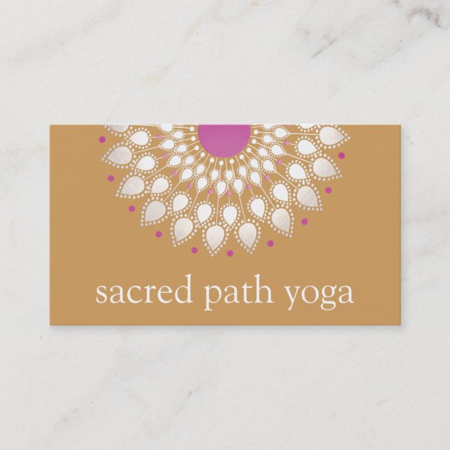 Silver Lotus Mandala Floral Yoga Teacher Business Card (Front)
