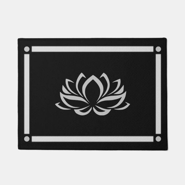 Silver Lotus on Black Doormat (Front)