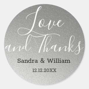 Silver Love And Thanks Wedding Favour Classic Round Sticker
