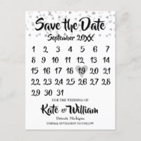 Silver Love Heart Calendar Save the Date