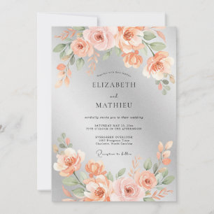 Silver Lustrous Rose Wedding Invitation