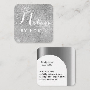 Silver Luxury Glitter Marble Makeup Square Business Card
