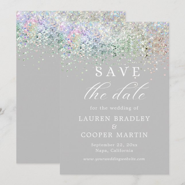 Silver Luxury Glitter Wedding Save The Date (Front/Back)