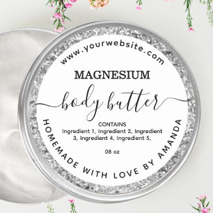 Silver  magnesium body butter label