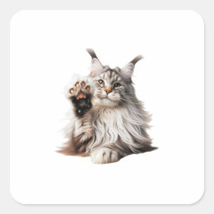 Silver Maine Coon Cat Raising Paw Sticker