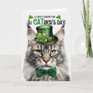 Silver Maine Coon St CATrick's Day Lucky Charm Holiday Card