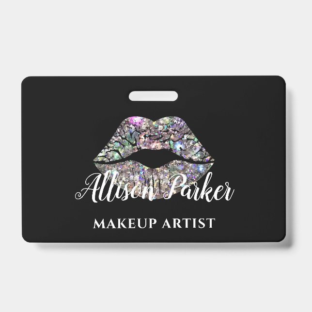 Silver MAKEUP ARTIST Logo Kiss Name ID Badge (Front)