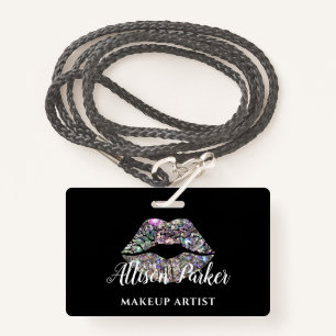 Silver MAKEUP ARTIST Logo Kiss Name ID Badge