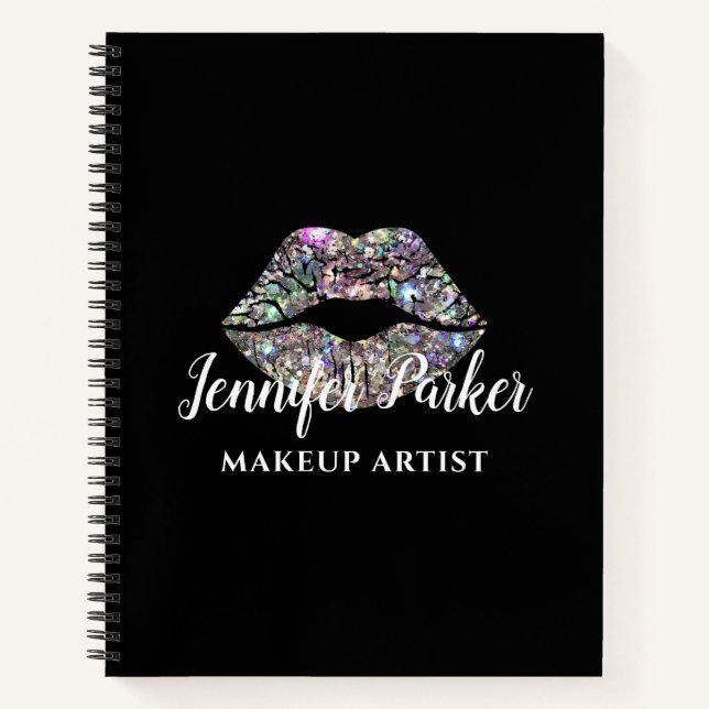 Silver MAKEUP ARTIST Logo Kiss Name Notebook (Front)