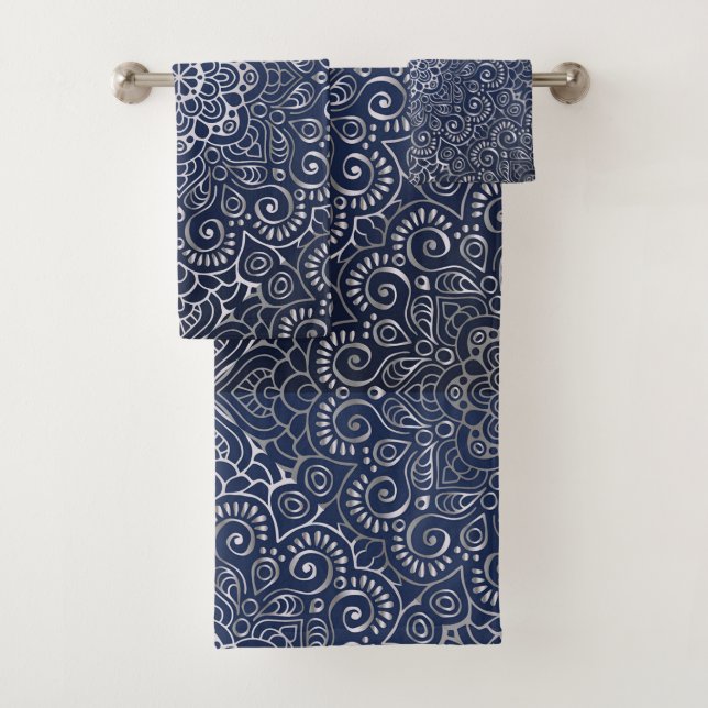 Silver Mandala Bath Towel Set (Insitu)