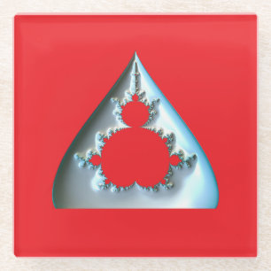 Silver Mandelbrot On Red Background Glass Coaster