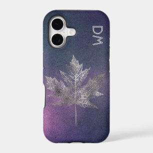 Silver Maple Leaf on Pink Purple Monogram  