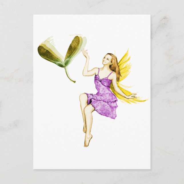 Silver Maple Tree Fairy Tossing Seeds Postcard (Front)