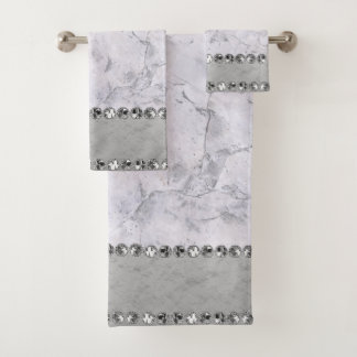 Silver Marble Diamond Bling Bath Towel Set