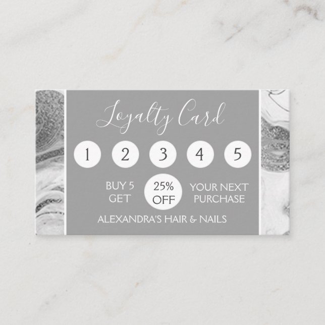 Silver Marble Girly Loyalty Punch Card (Front)